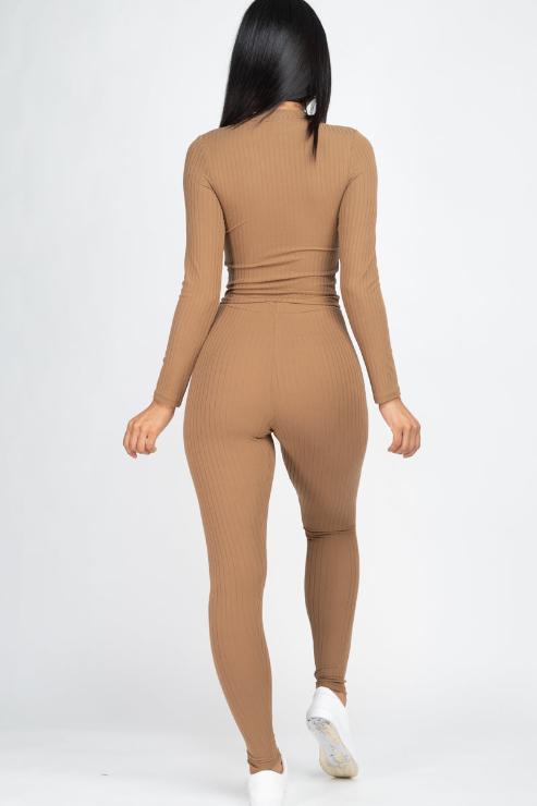 Ribbed Mock Neck Long Sleeve Top & Leggings Set