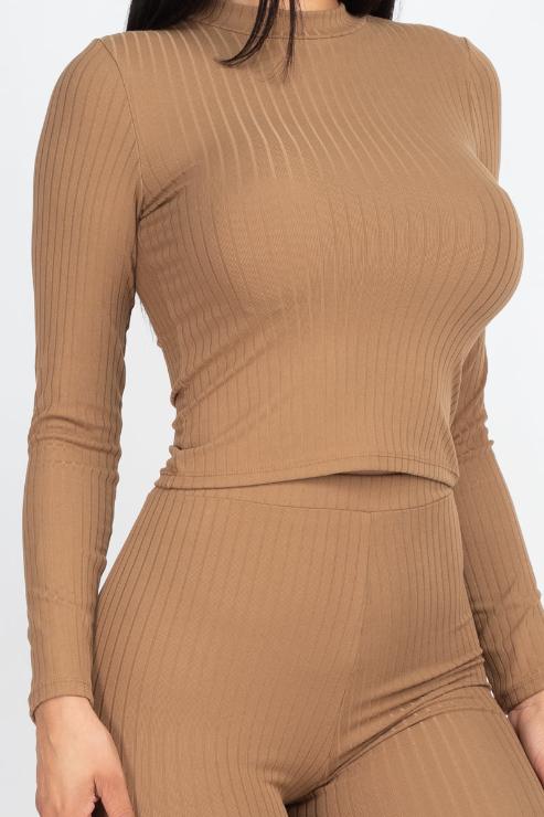 Ribbed Mock Neck Long Sleeve Top & Leggings Set