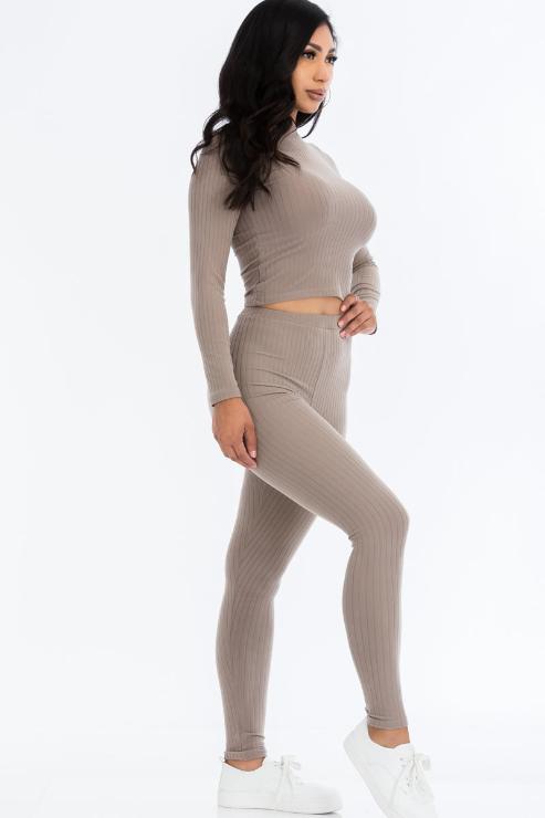 Ribbed Mock Neck Long Sleeve Top & Leggings Set