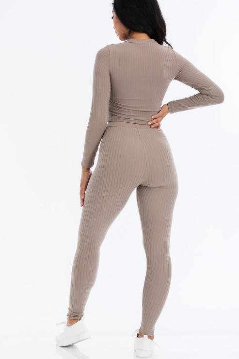 Ribbed Mock Neck Long Sleeve Top & Leggings Set