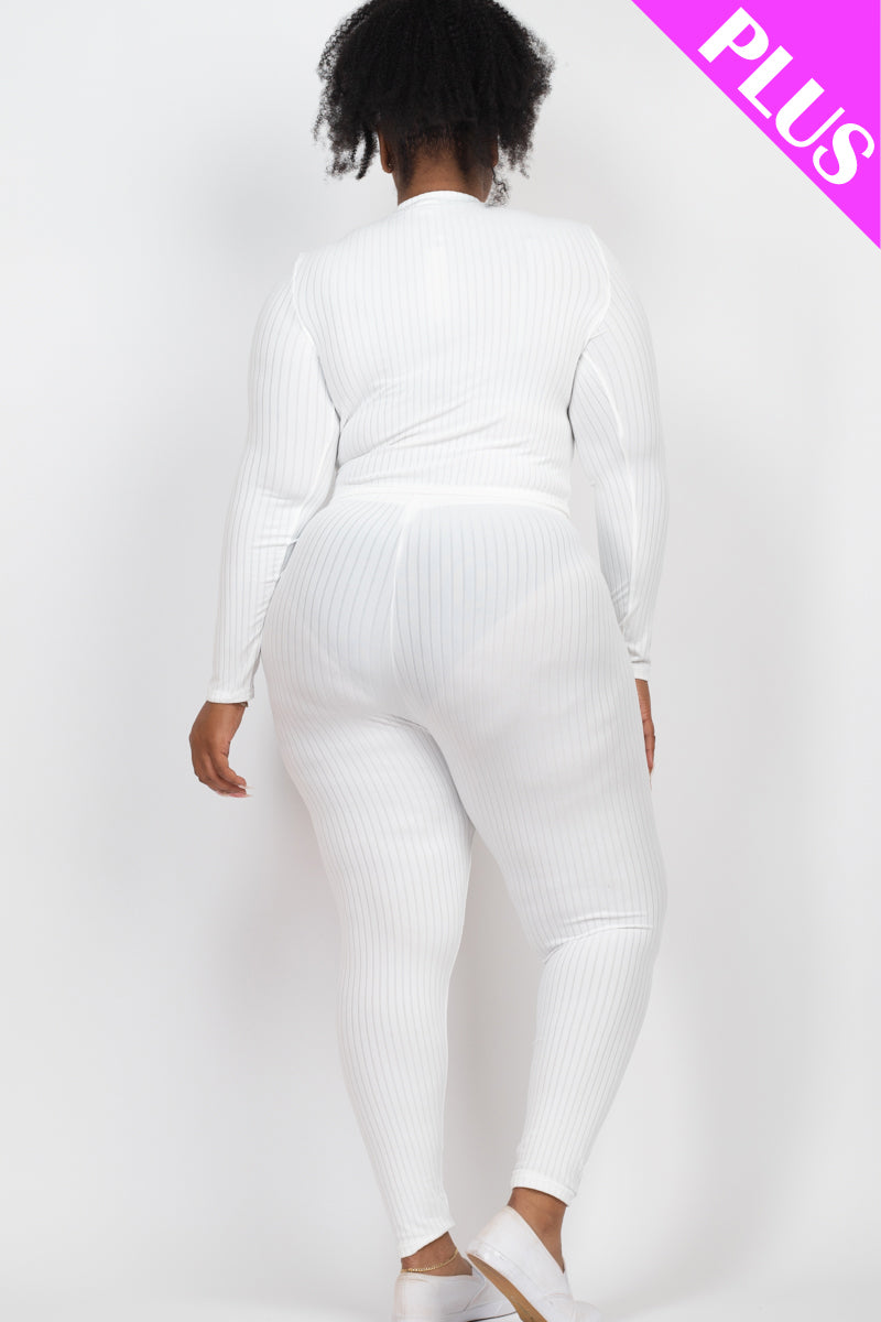 Plus Size Ribbed Mock Neck Long Sleeve Top & Leggings Set