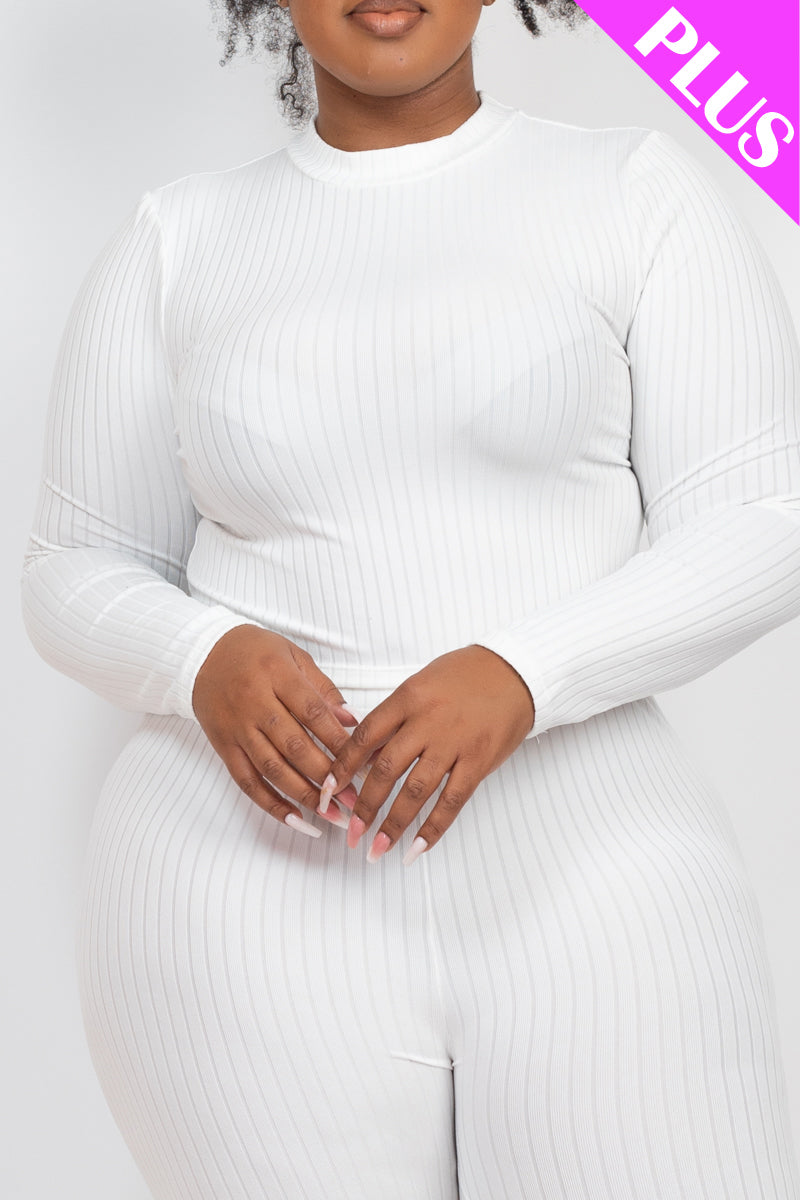 Plus Size Ribbed Mock Neck Long Sleeve Top & Leggings Set