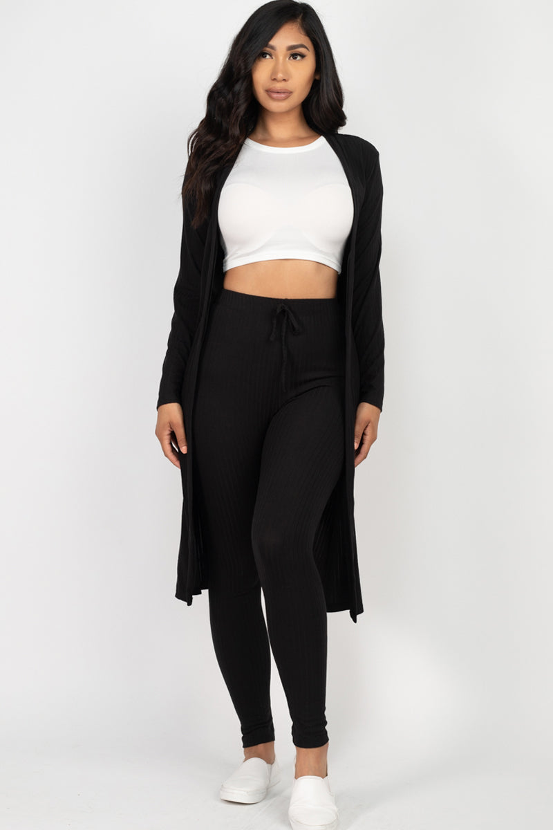 Ribbed Long Cardigan & Leggings Set