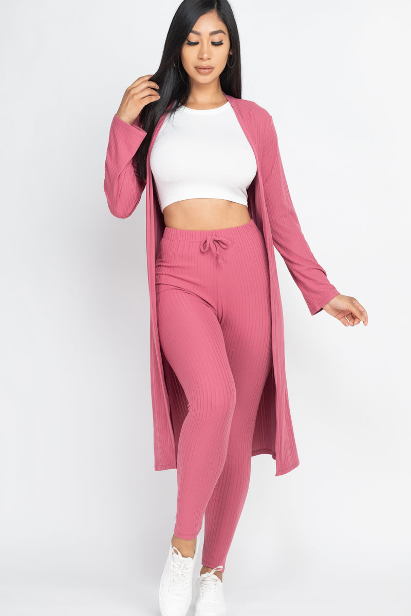 Ribbed Long Cardigan & Leggings Set