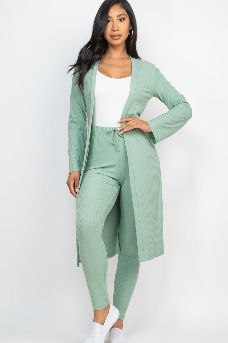 Ribbed Long Cardigan & Leggings Set