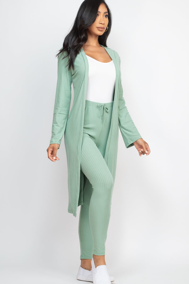 Ribbed Long Cardigan & Leggings Set