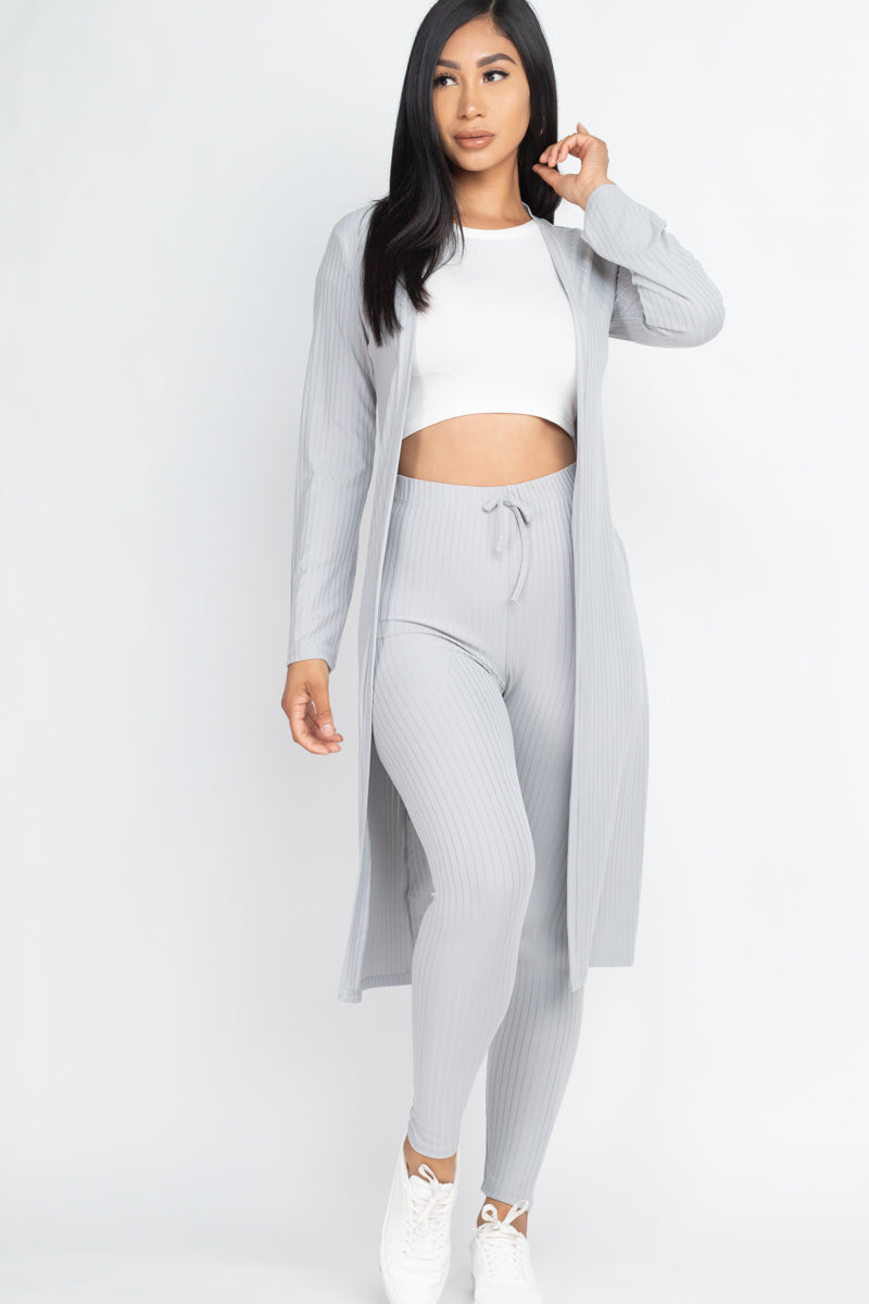 Ribbed Long Cardigan & Leggings Set