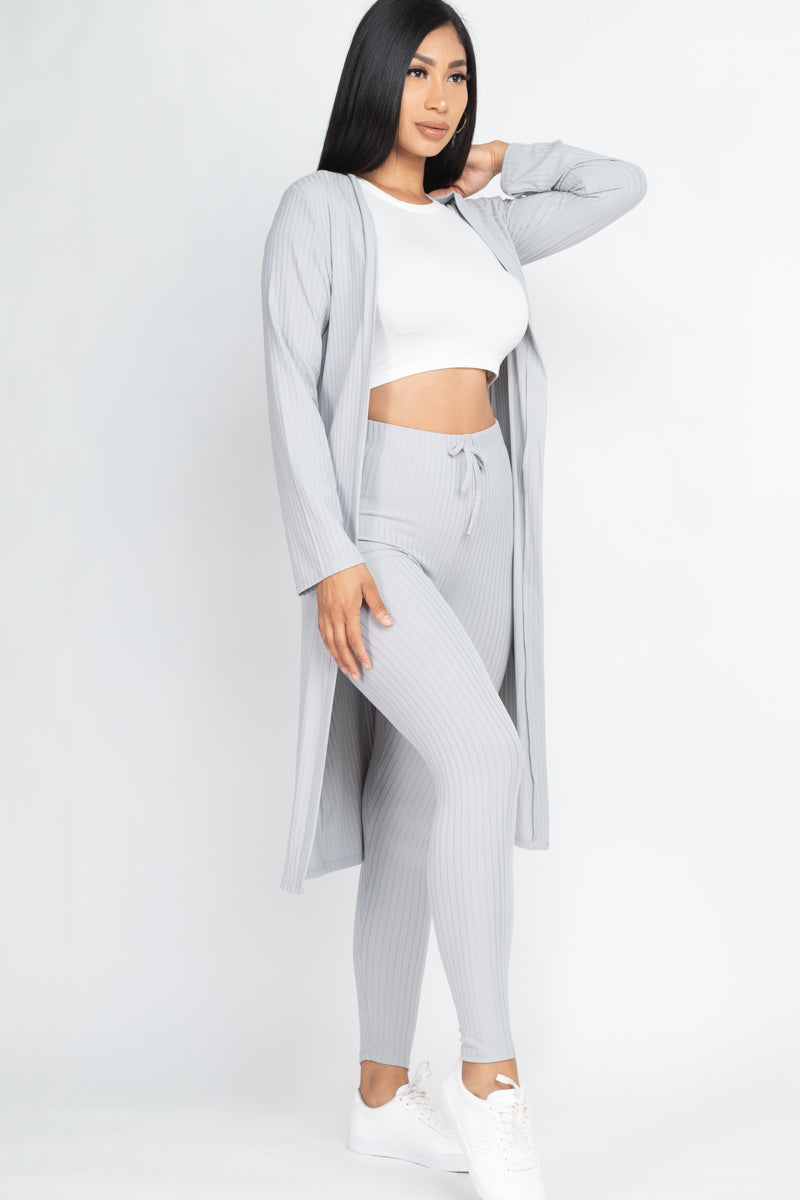 Ribbed Long Cardigan & Leggings Set