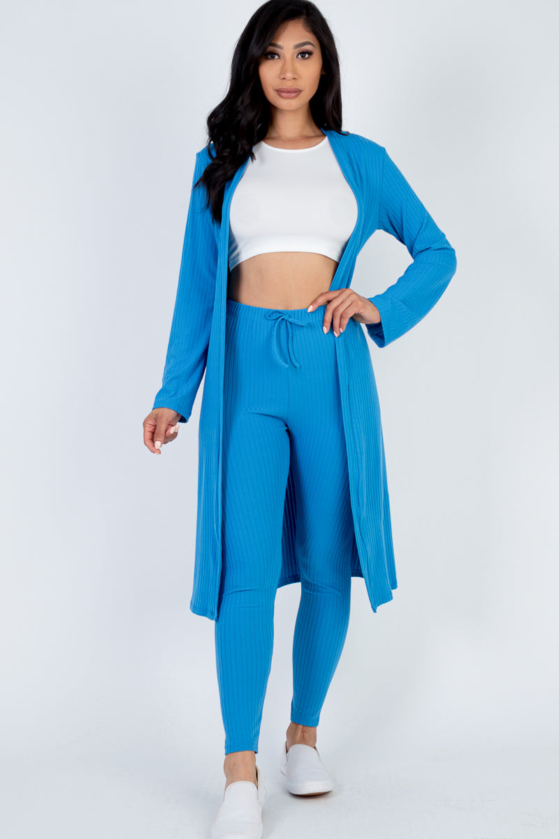 Ribbed Long Cardigan & Leggings Set