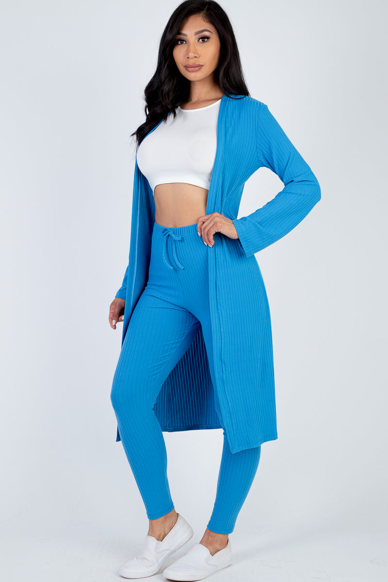 Ribbed Long Cardigan & Leggings Set