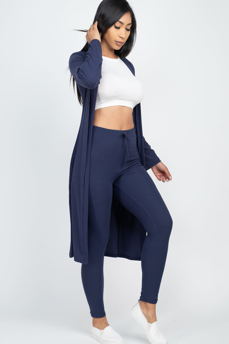 Ribbed Long Cardigan & Leggings Set