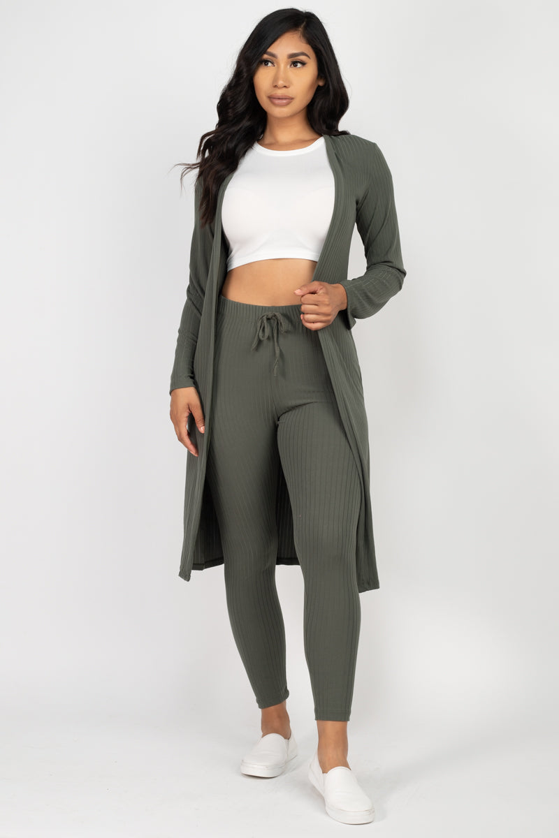 Ribbed Long Cardigan & Leggings Set