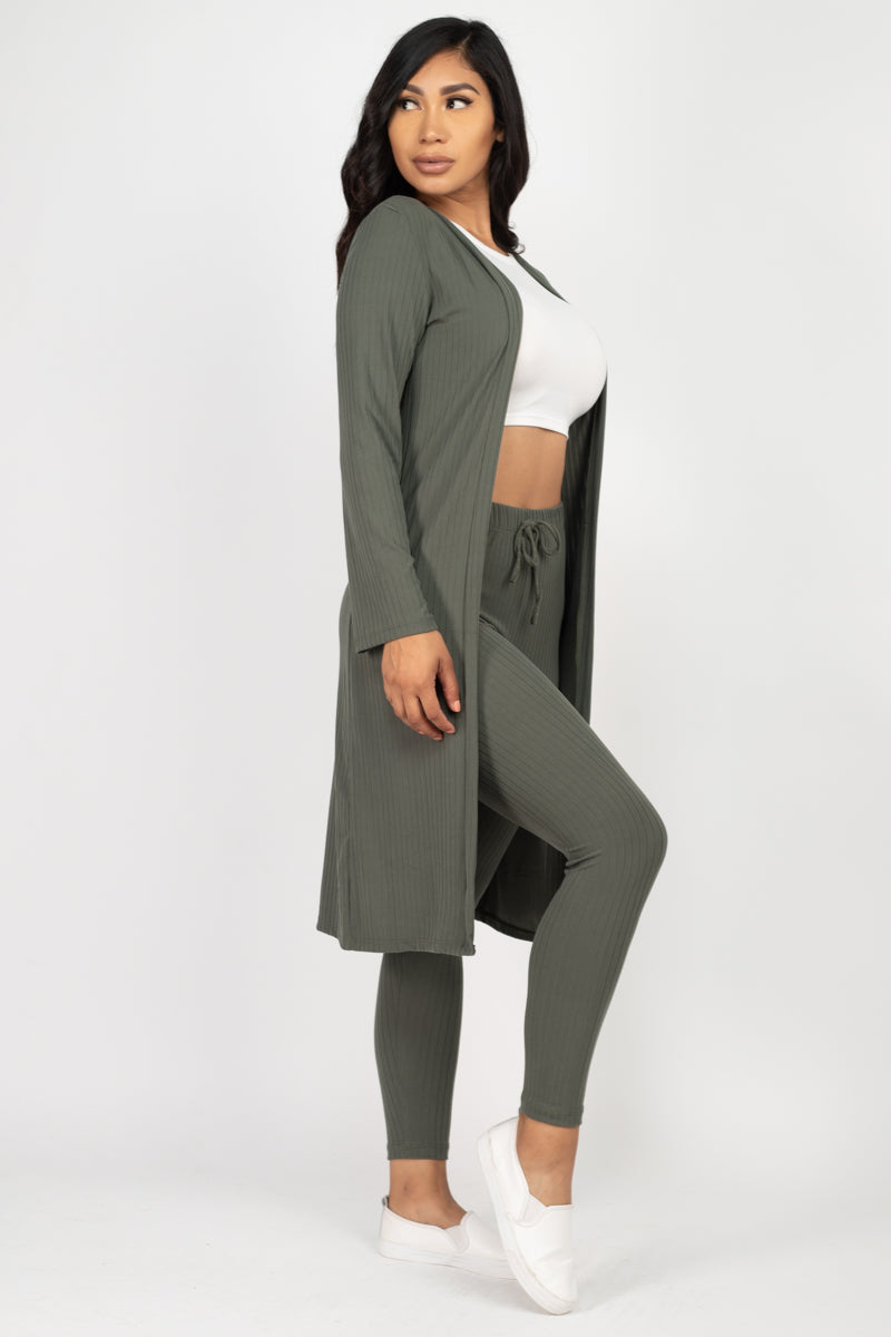 Ribbed Long Cardigan & Leggings Set