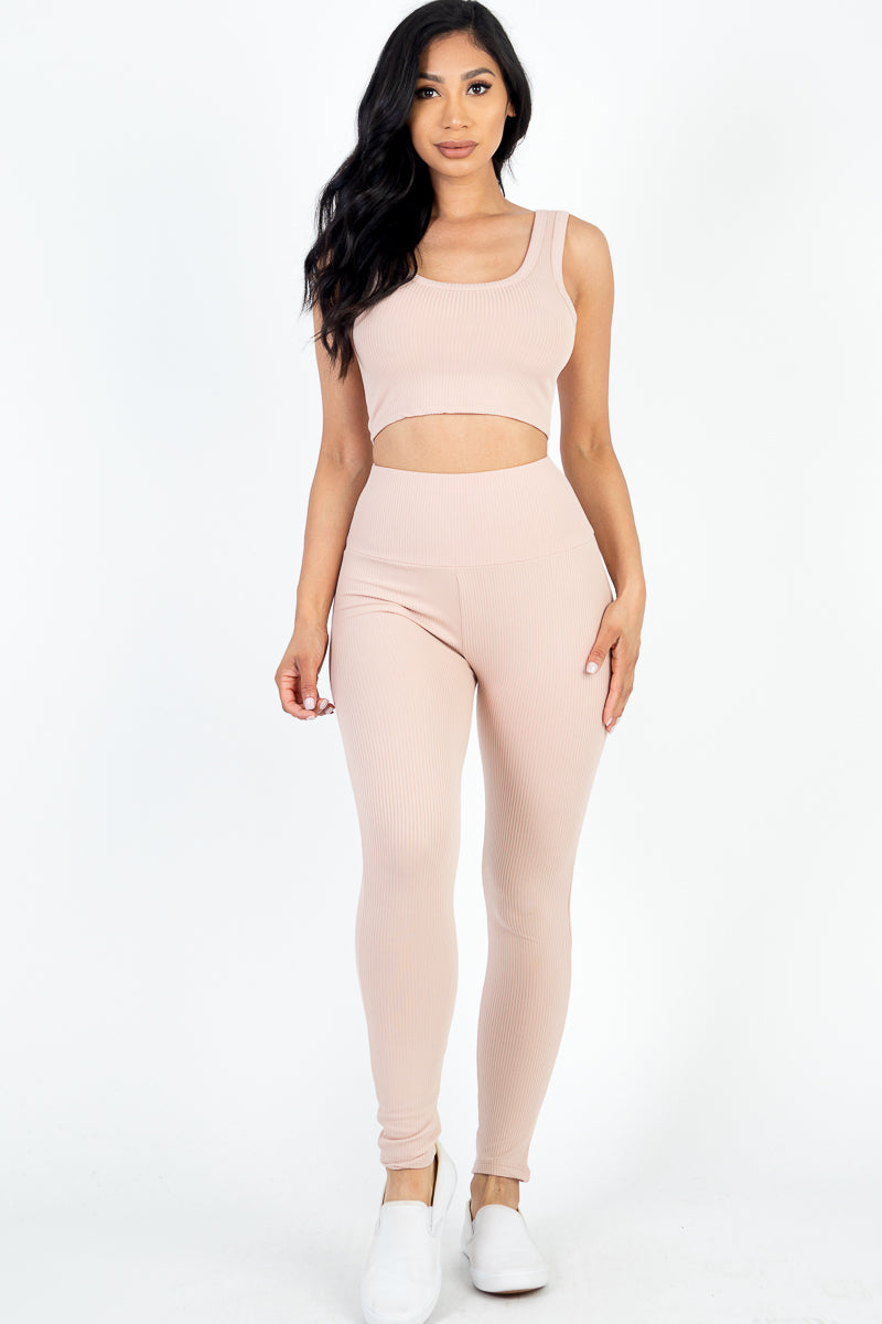 Ribbed Crop Top & Leggings Set