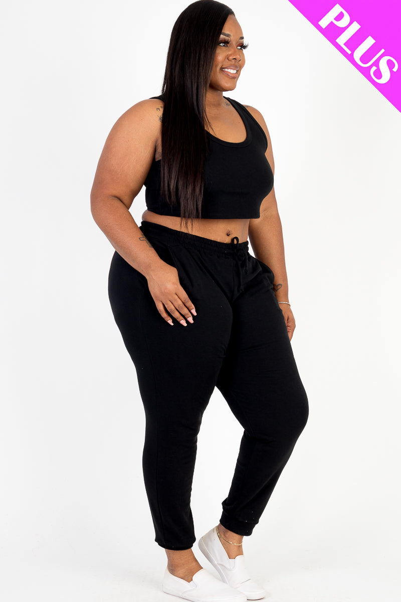 Plus Size French Terry Cropped Tank Top & Joggers Set