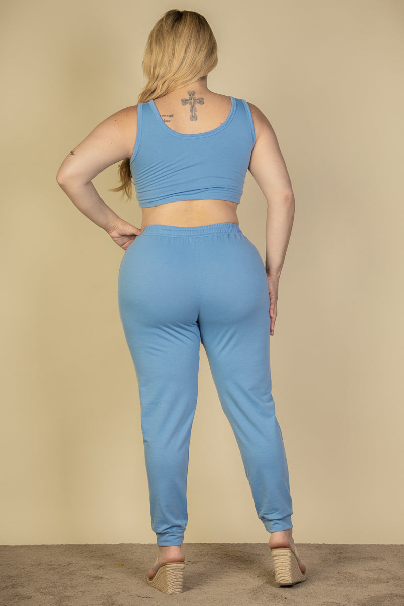 Plus Size French Terry Cropped Tank Top & Joggers Set