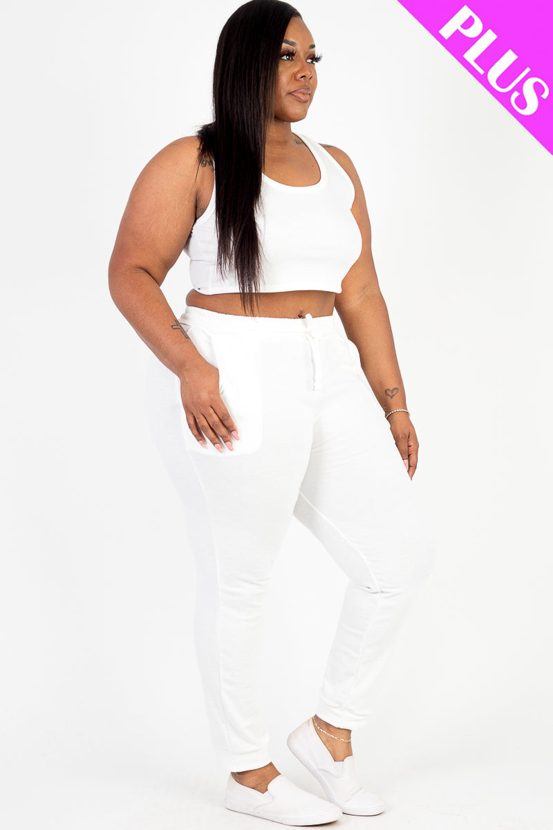 Plus Size French Terry Cropped Tank Top & Joggers Set