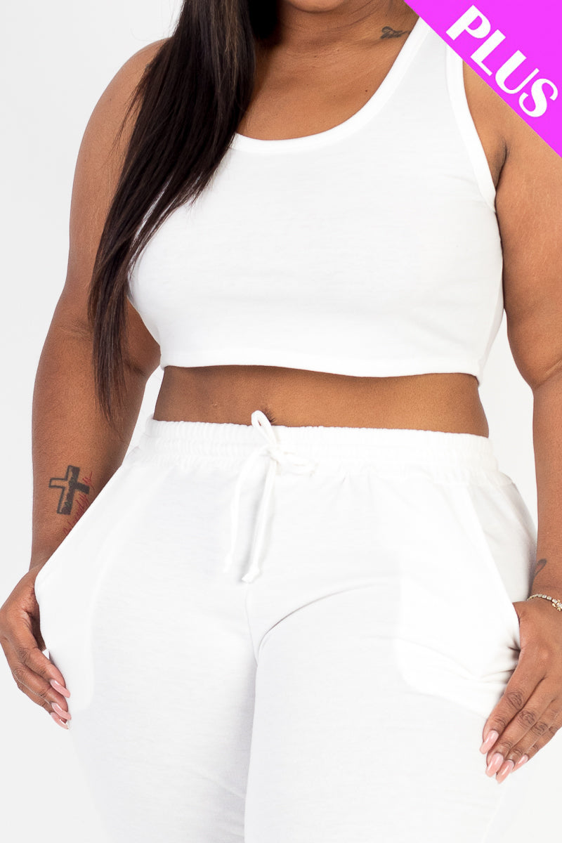 Plus Size French Terry Cropped Tank Top & Joggers Set