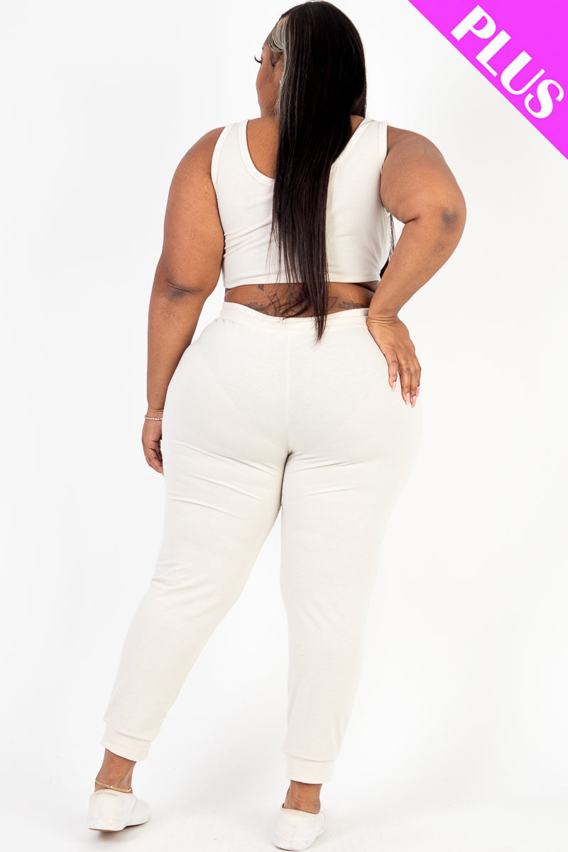 Plus Size French Terry Cropped Tank Top & Joggers Set