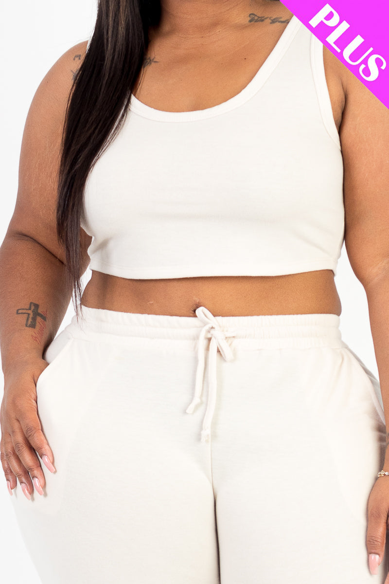 Plus Size French Terry Cropped Tank Top & Joggers Set