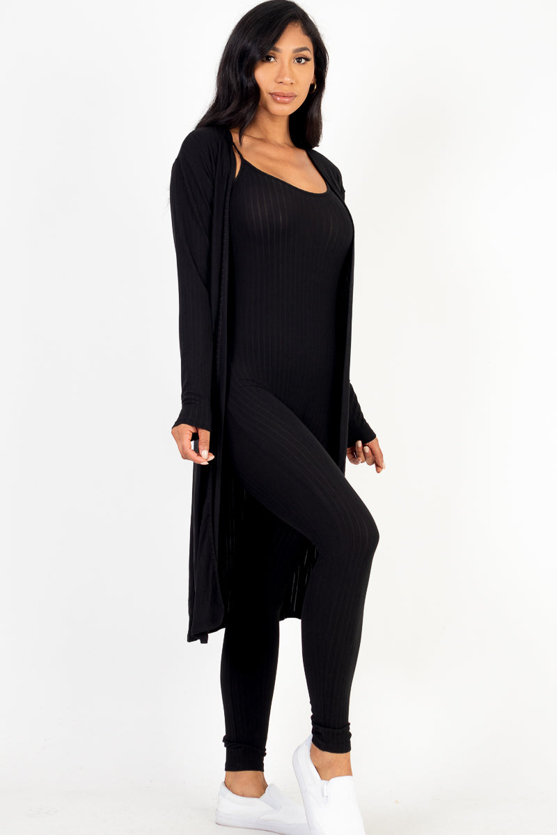 Ribbed Cardigan & Jumpsuit Set