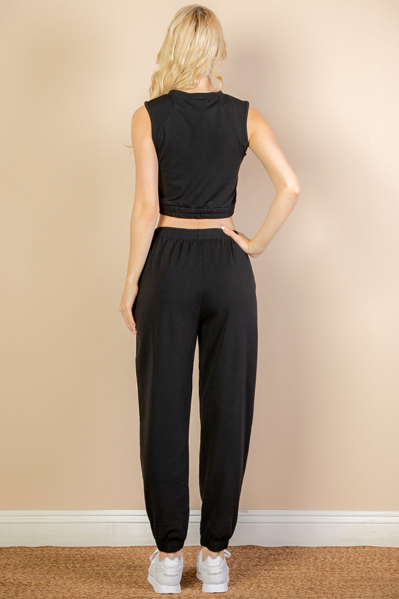 French Terry Elastic Waist Tank Top & Joggers Set