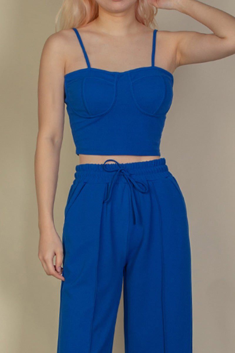 Bustier Crop Cami Top & Slant Pocket Straight Pants