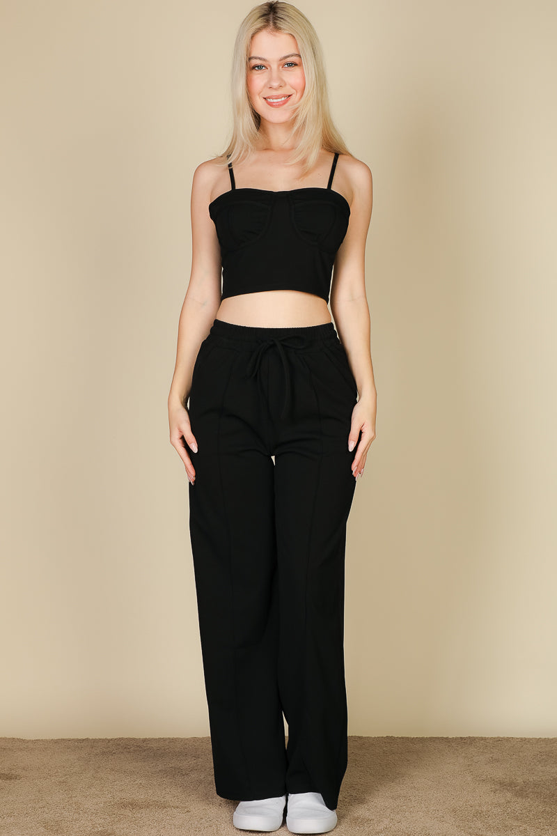 Bustier Crop Cami Top & Slant Pocket Straight Pants