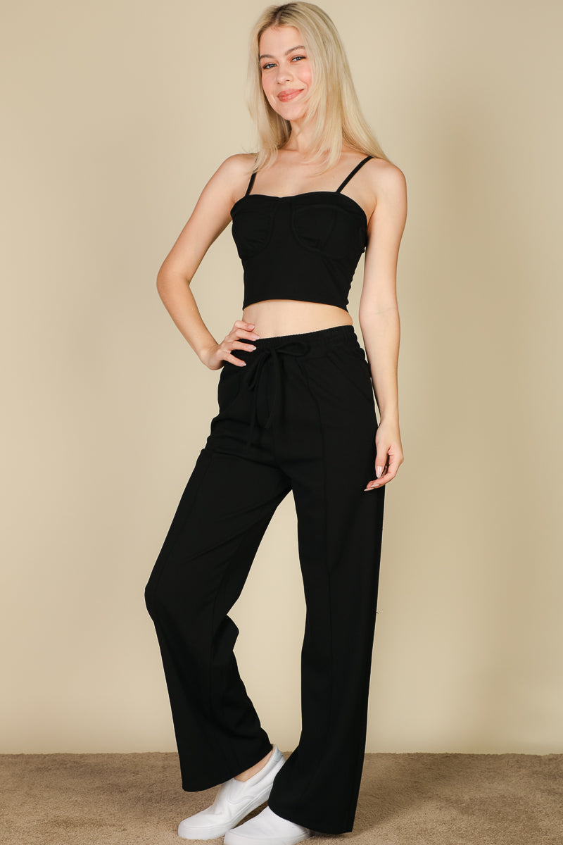 Bustier Crop Cami Top & Slant Pocket Straight Pants