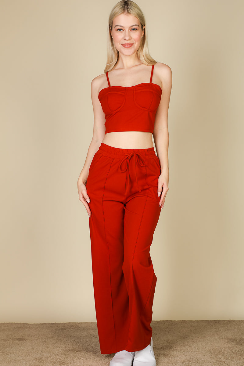 Bustier Crop Cami Top & Slant Pocket Straight Pants