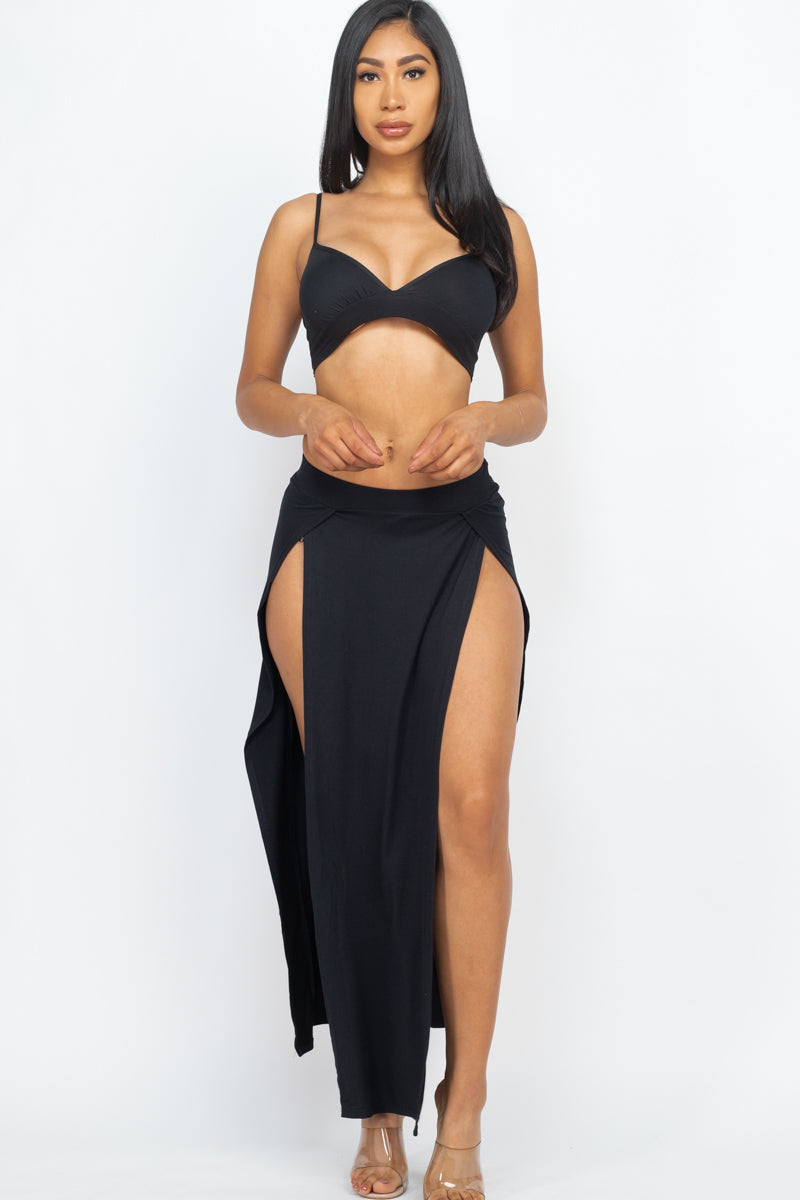 Bra top and side slit maxi skirt