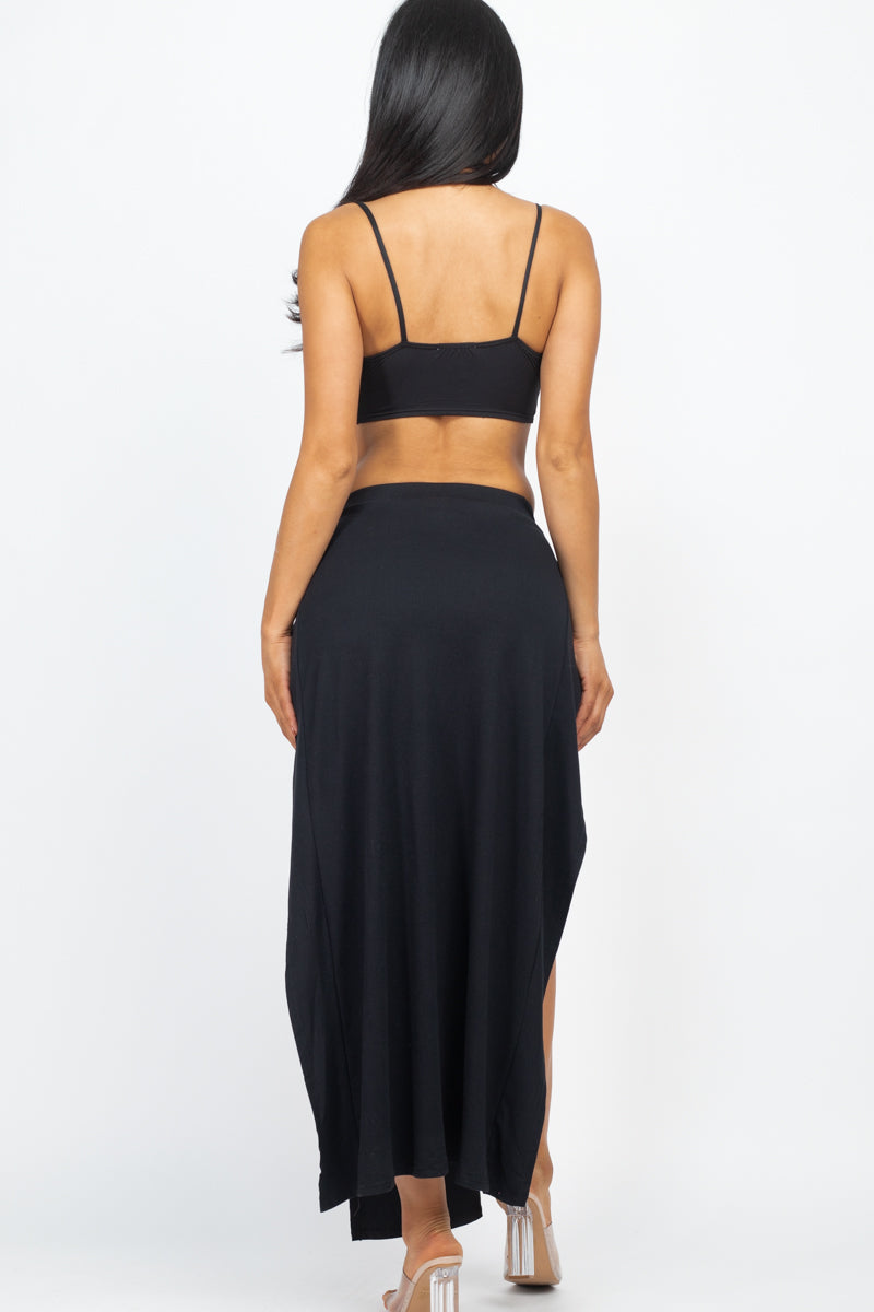 Bra top and side slit maxi skirt