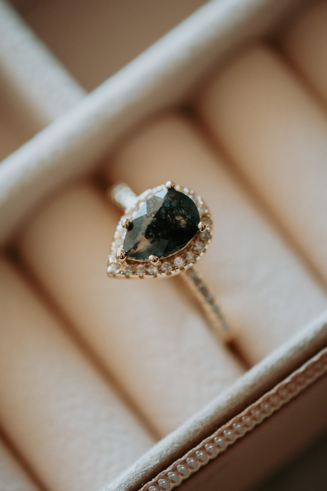 Celia Pear Cut Moss Agate Gold Ring