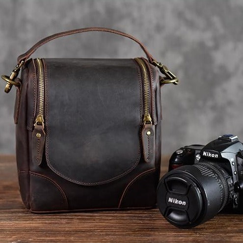 The Calista | Small Leather Camera Bag - Leather Camera Lens Case