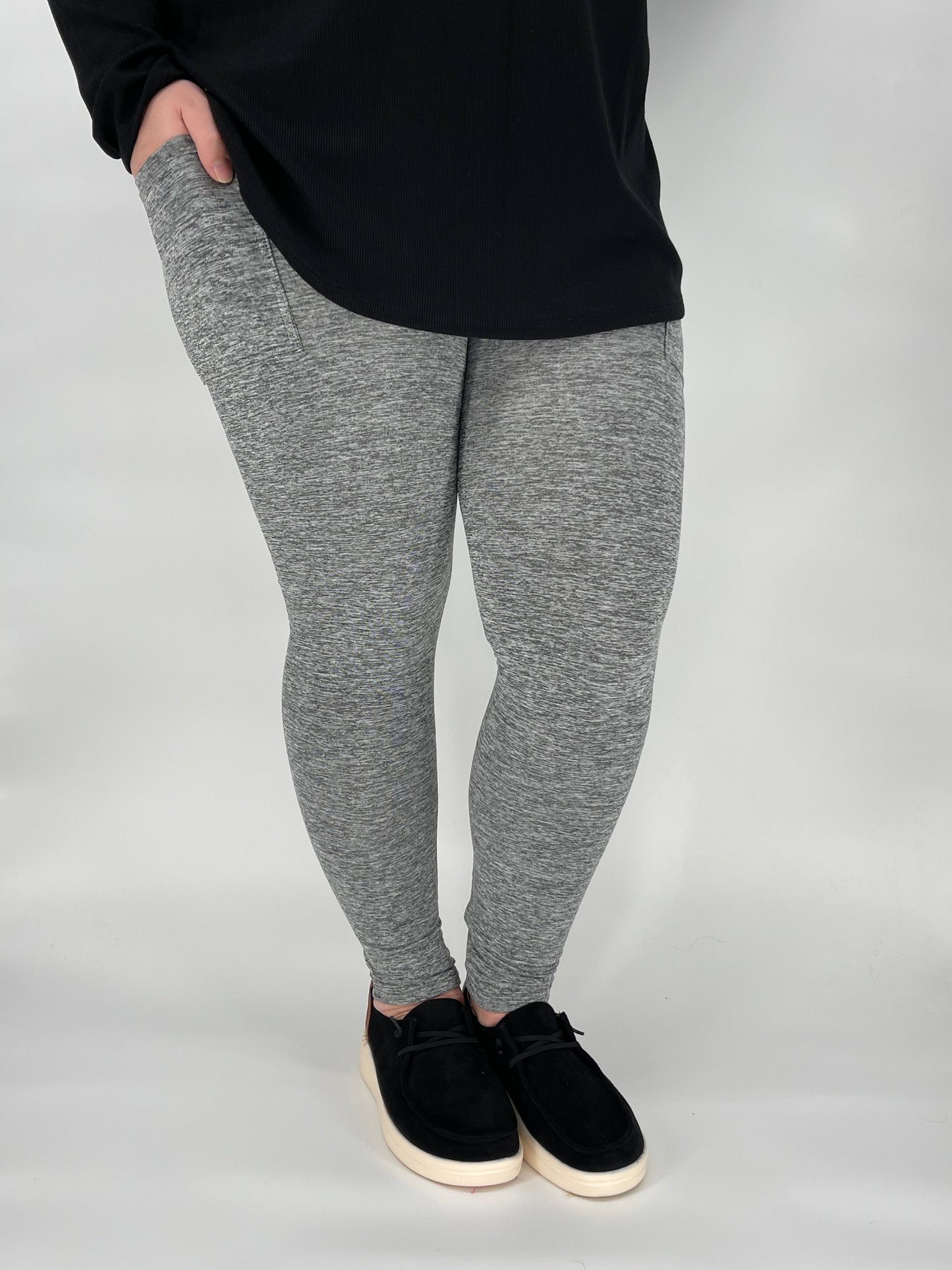 Grey Fleece Leggings w/ Pockets