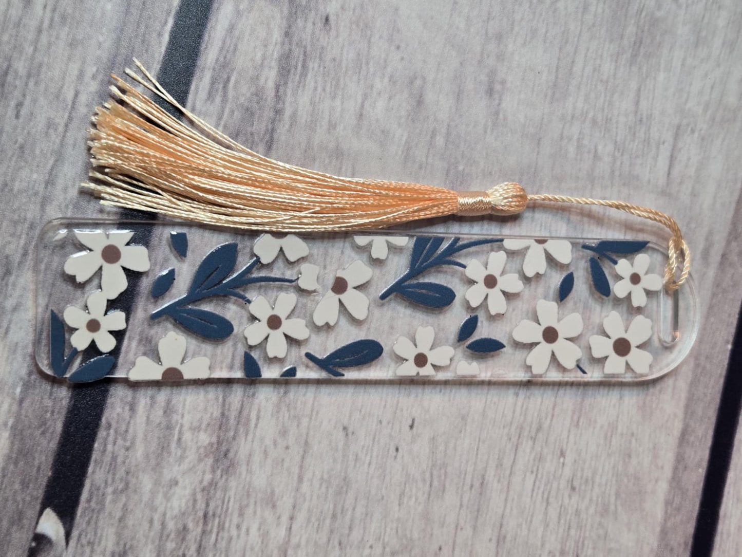 Blue flower yellow tassel bookmark