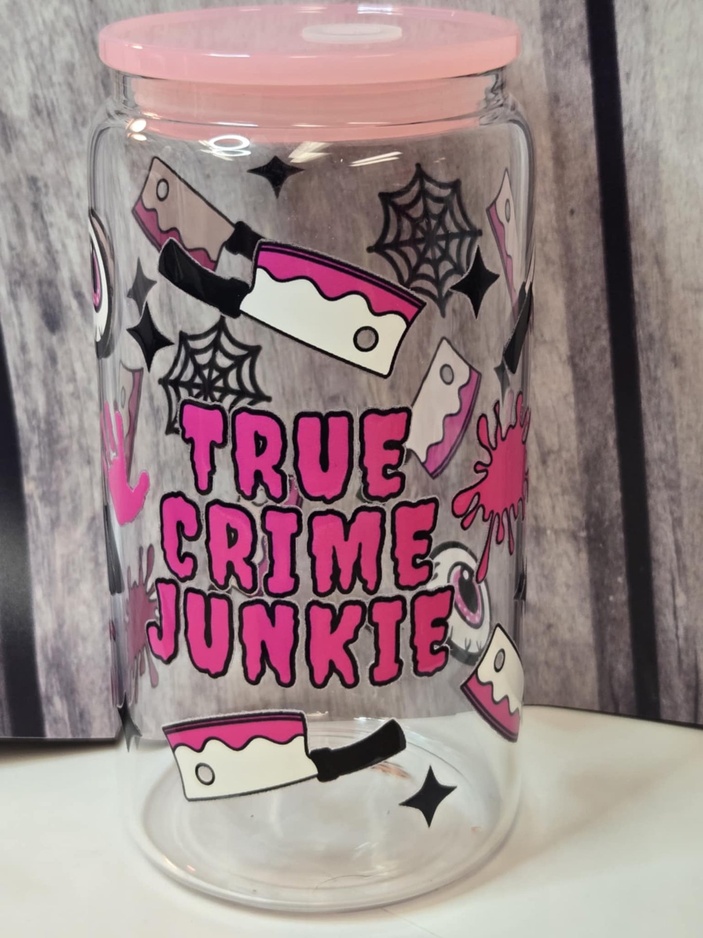 True Crime Junkie Glass Tumbler