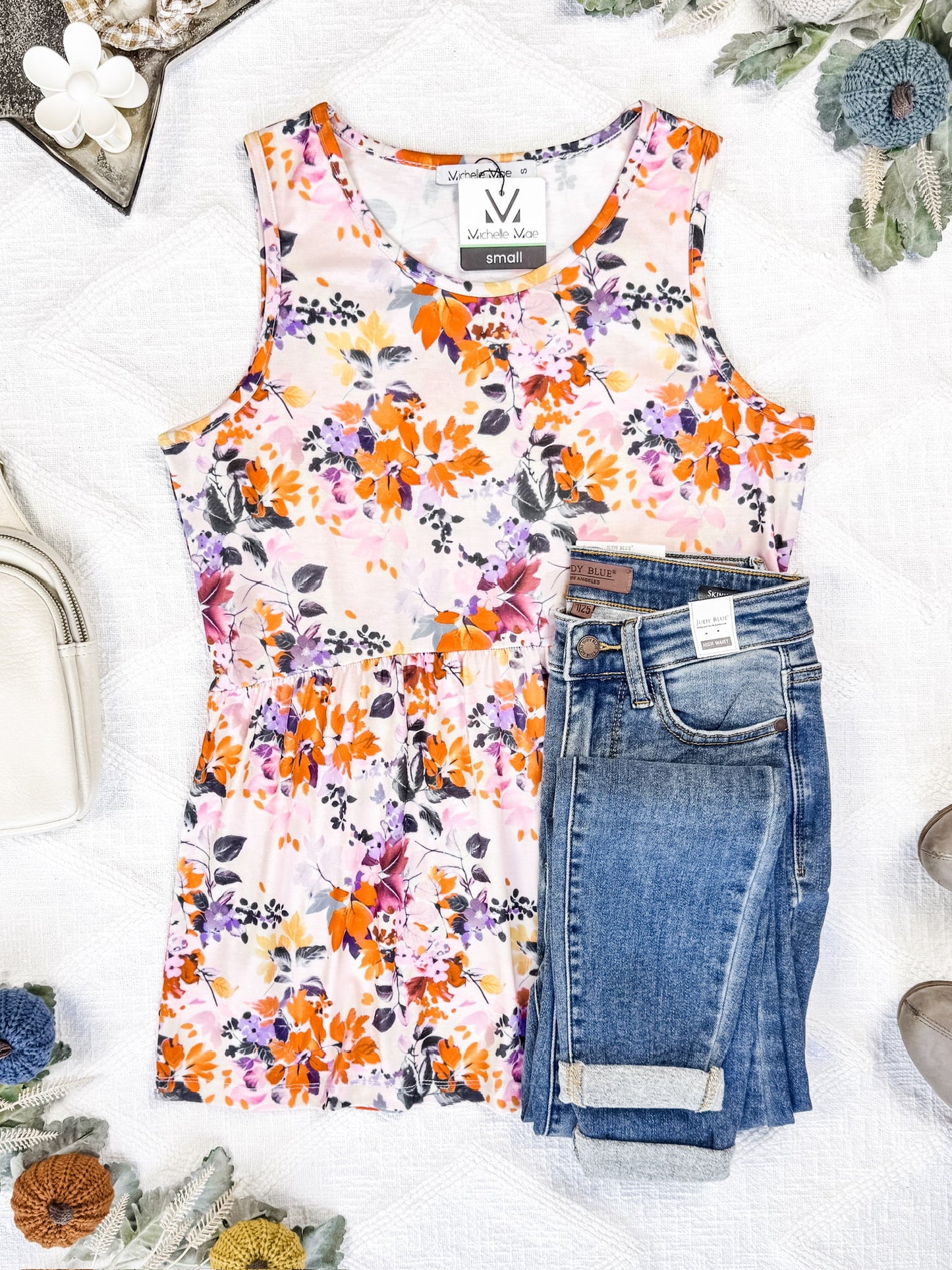 Renee Ruffle Tank - Floral Leaves FINAL SALE