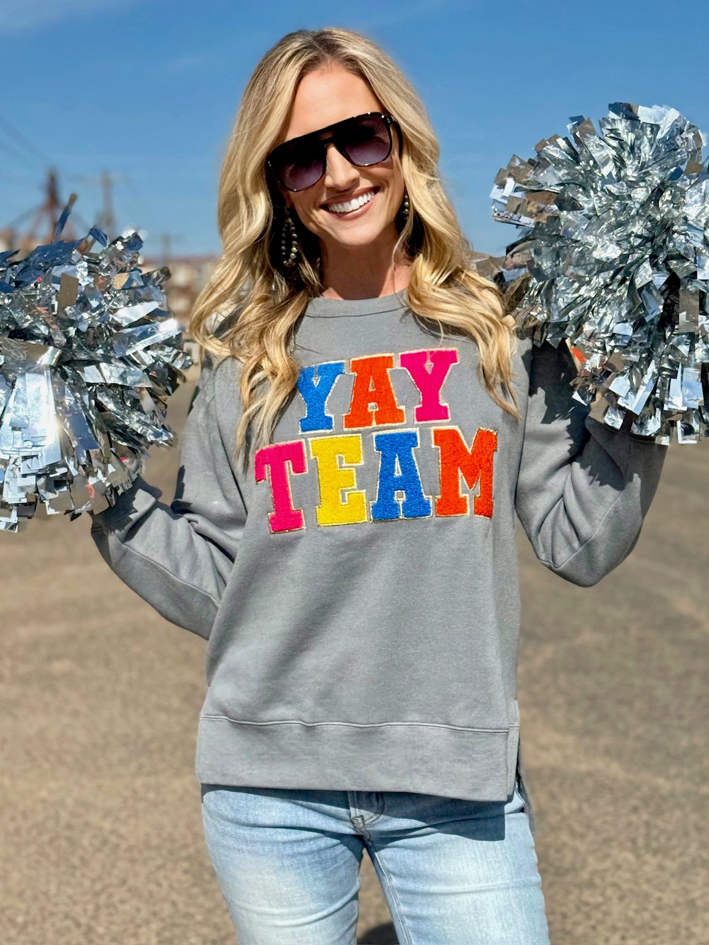 Yay Team Chenille Applique Sweatshirt