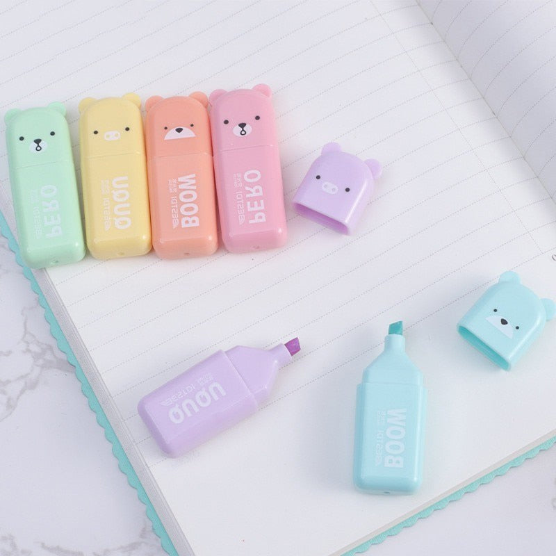 6PCS/Set Fluorescent Bear Highlighters