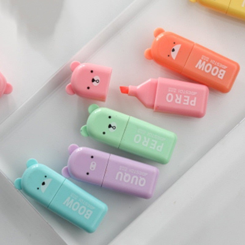 6PCS/Set Fluorescent Bear Highlighters