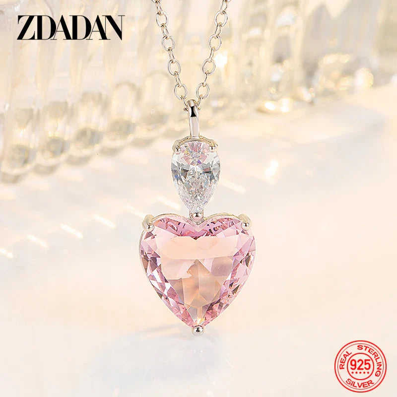 Pink Zircon Heart Pendant Necklace