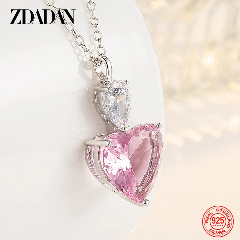 Pink Zircon Heart Pendant Necklace