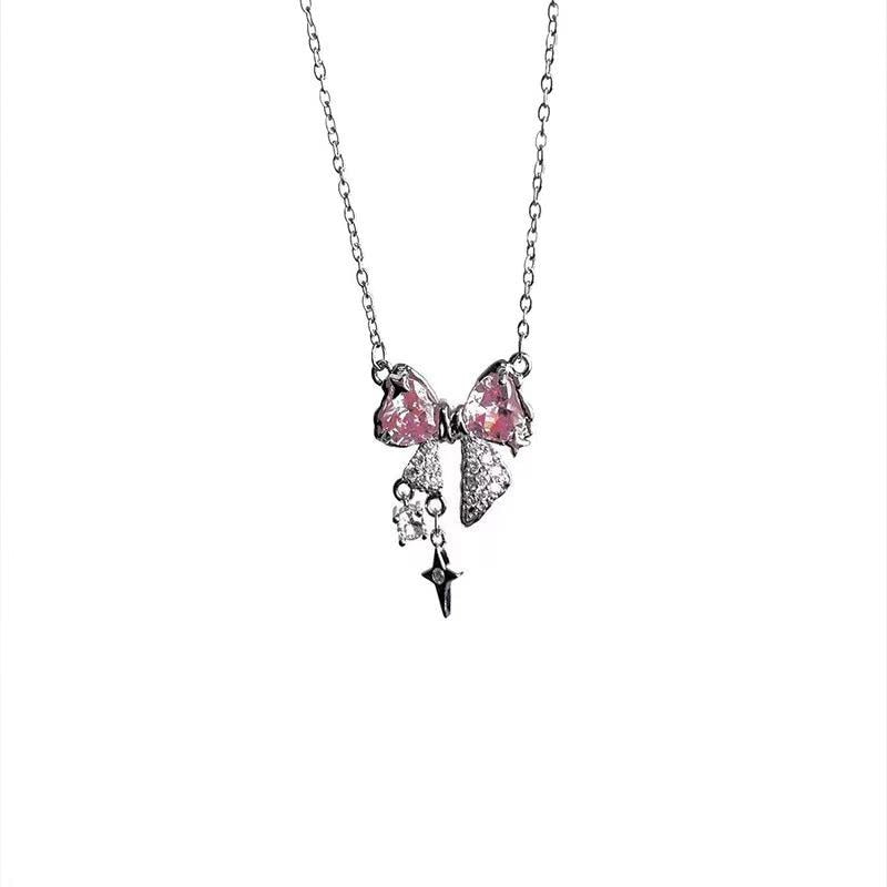 Pink Bow Pendant Necklace