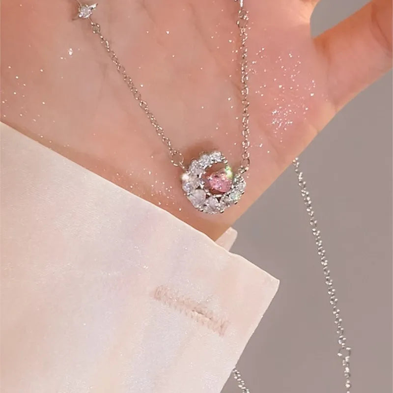 Moon Heart Zircon Pendant Necklace