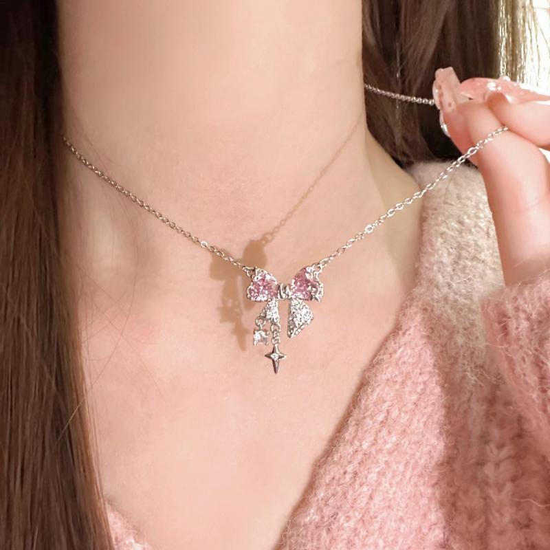 Pink Bow Pendant Necklace