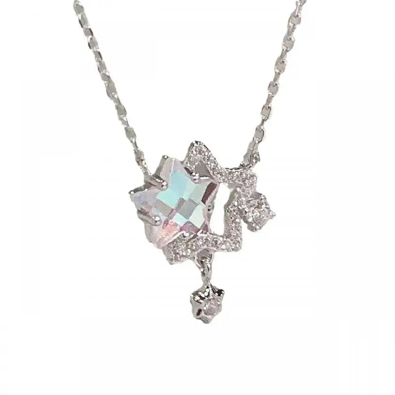 Double Star Rhinestone Pendant Necklace