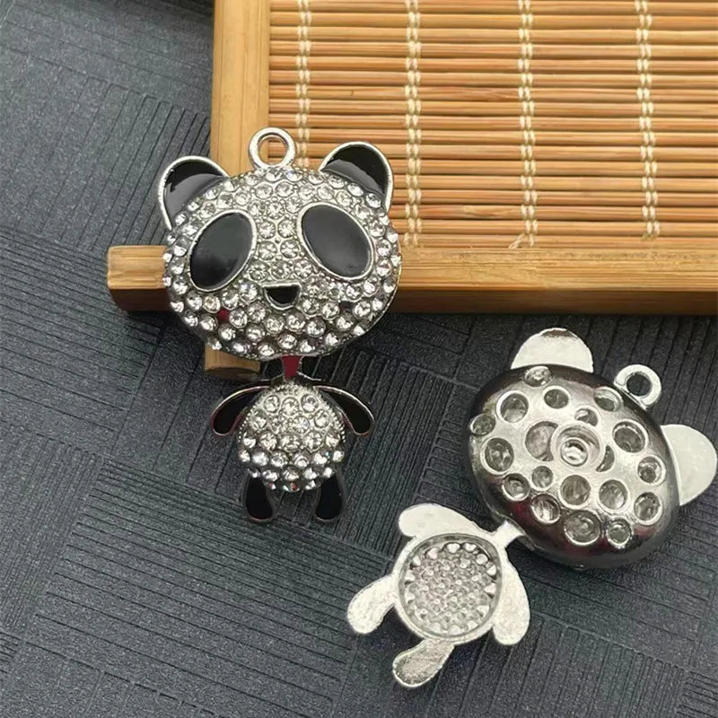 Movable Panda Rhinestone Pendant Necklace