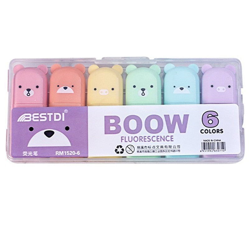 6PCS/Set Fluorescent Bear Highlighters