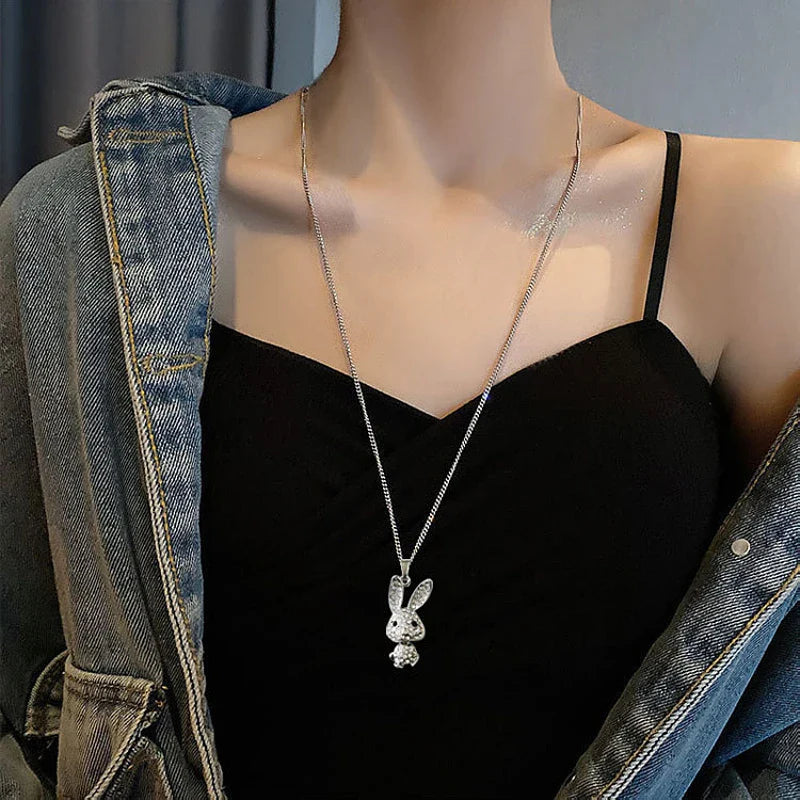 Kawaii Bunny Pendant Rhinestone Necklace